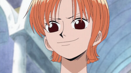 smiling nami — Nami's first appearance in the anime.